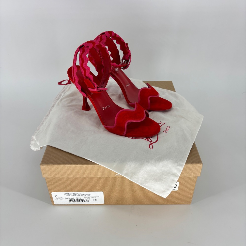 Christian Louboutin Corolobessa 85 Suede Heel Sandals Ole/Bolerose Women Size 38